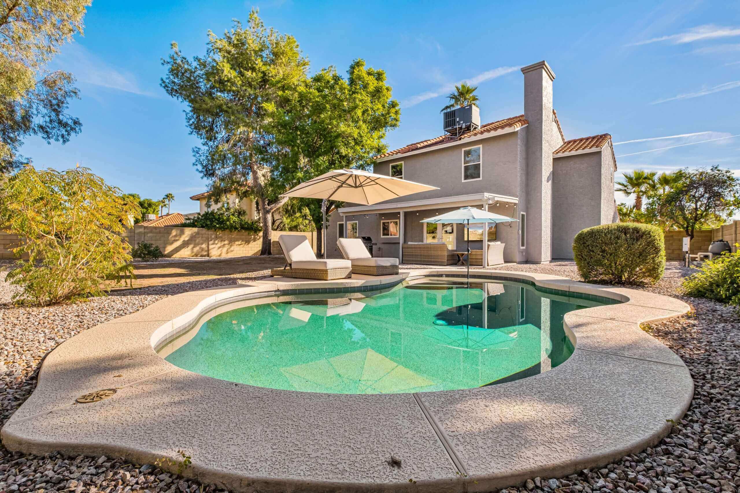 Before enhancing pool water color in real estate photo editing